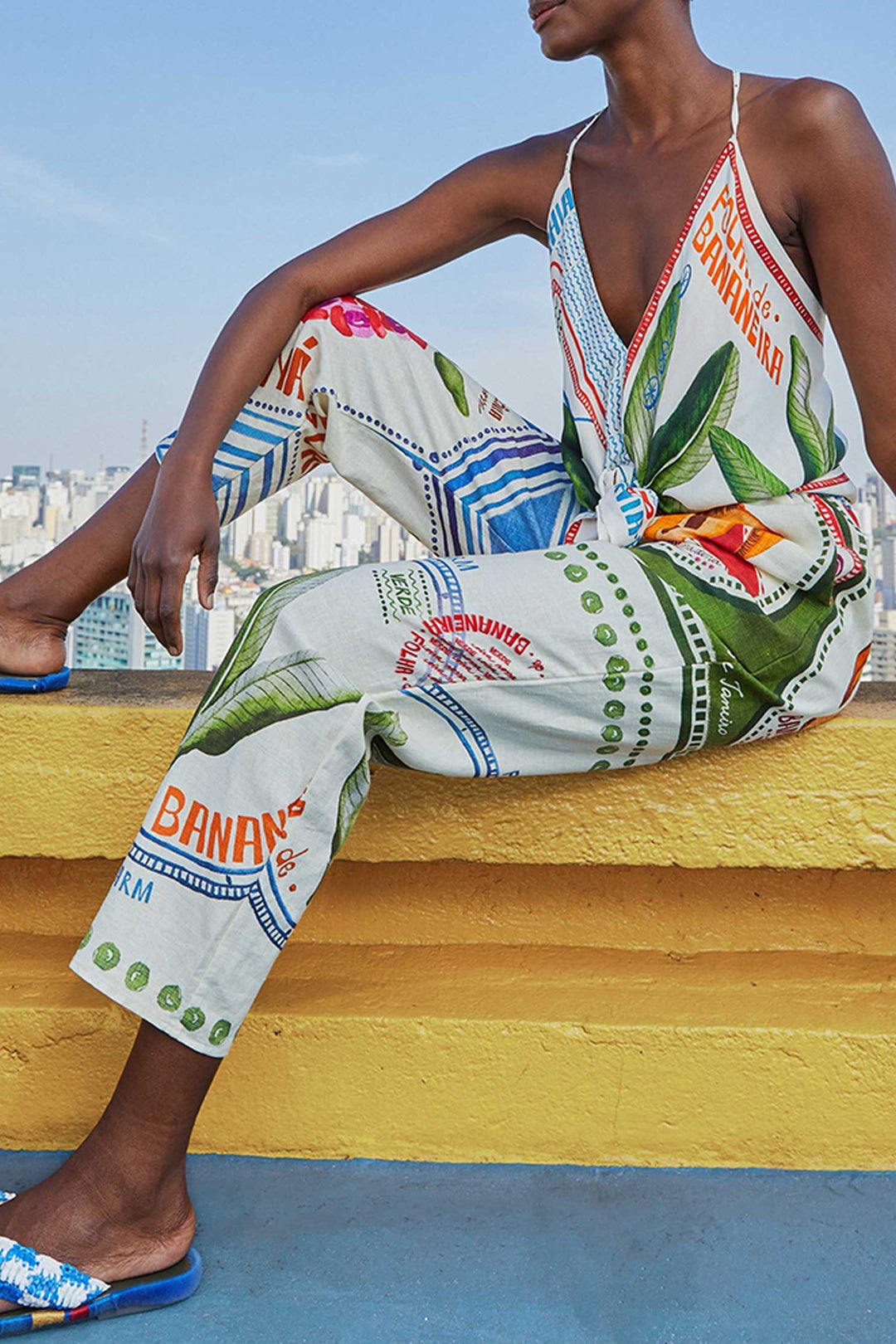 Pantalon Our Stamps en lin - Multicolore