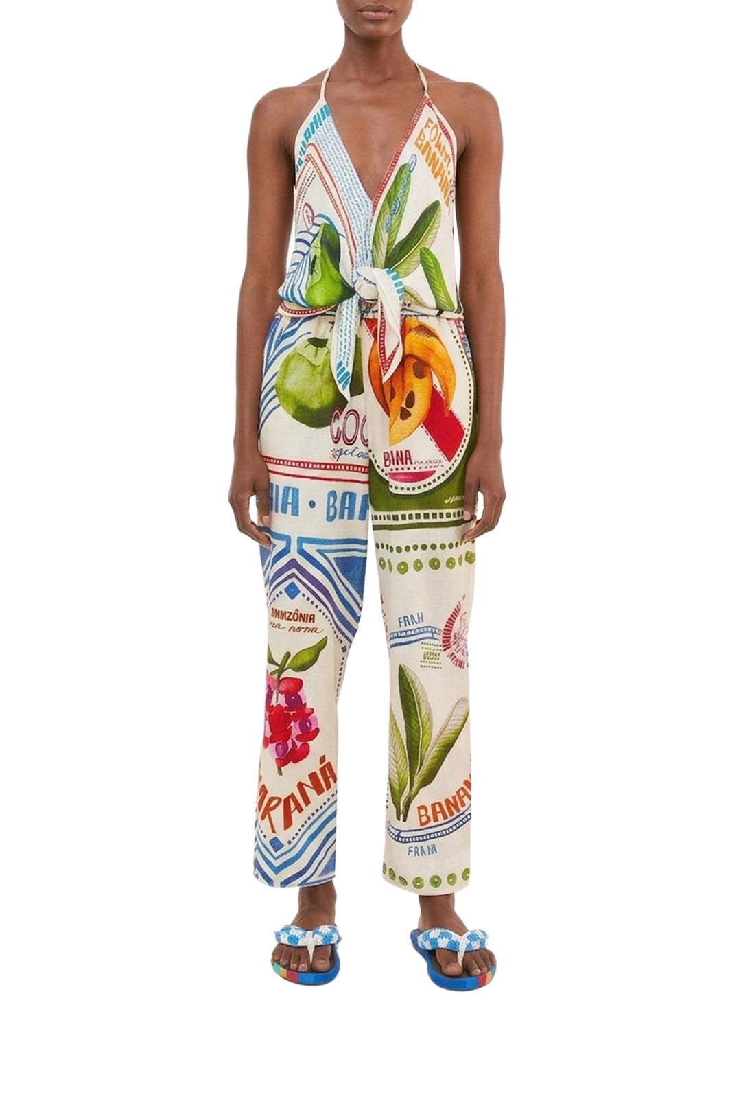 Pantalon Our Stamps en lin - Multicolore