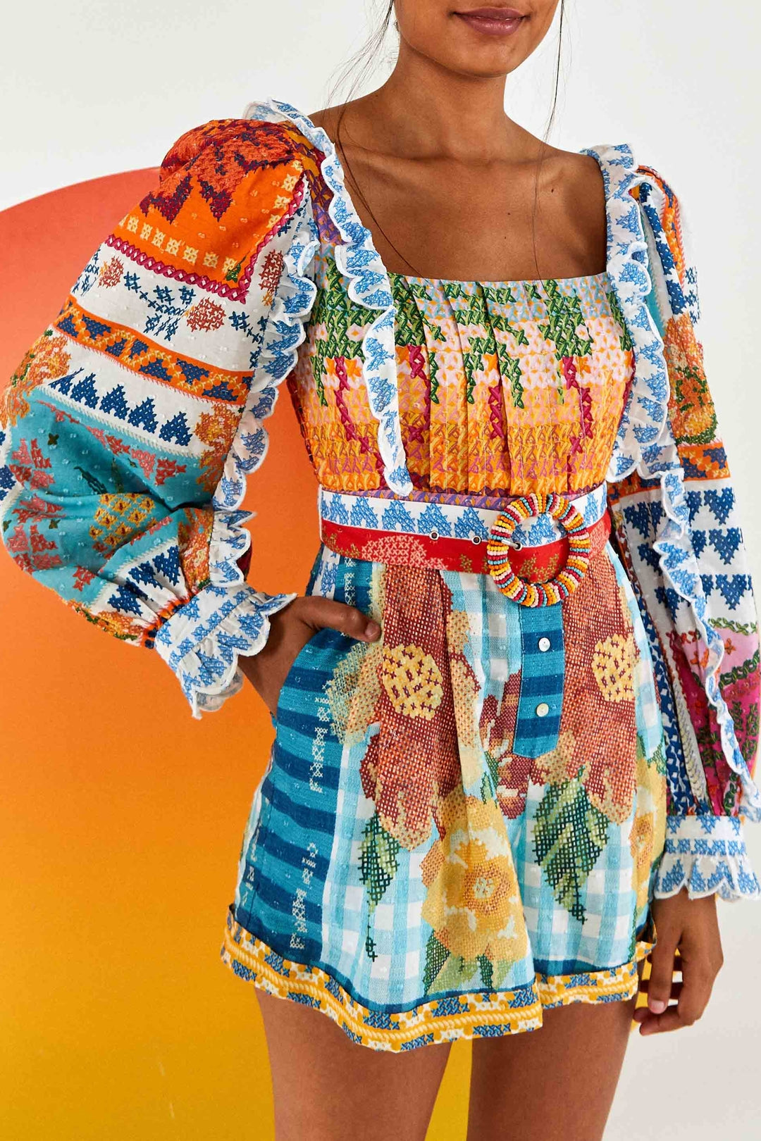 Long-sleeved cotton jumpsuit - Multicoloured