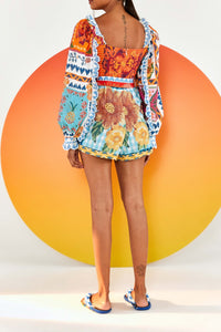 Long-sleeved cotton jumpsuit - Multicoloured