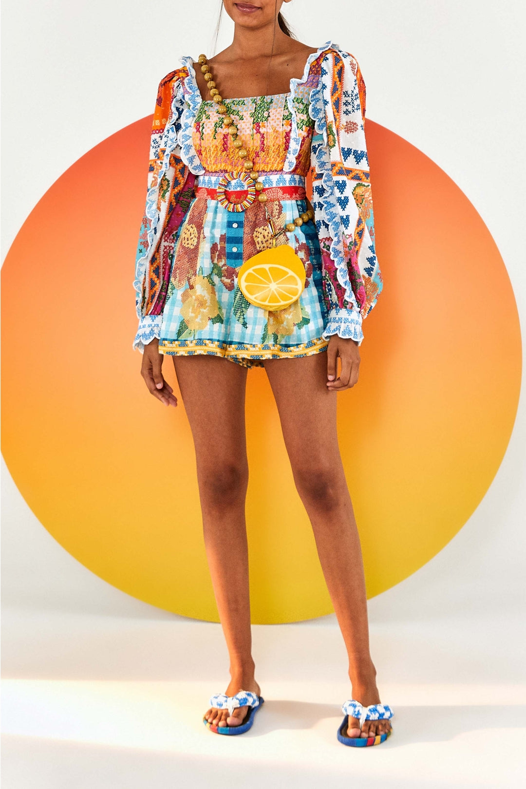 Long-sleeved cotton jumpsuit - Multicoloured
