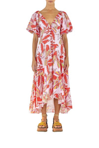 Robe midi Color Birds en coton - Rose