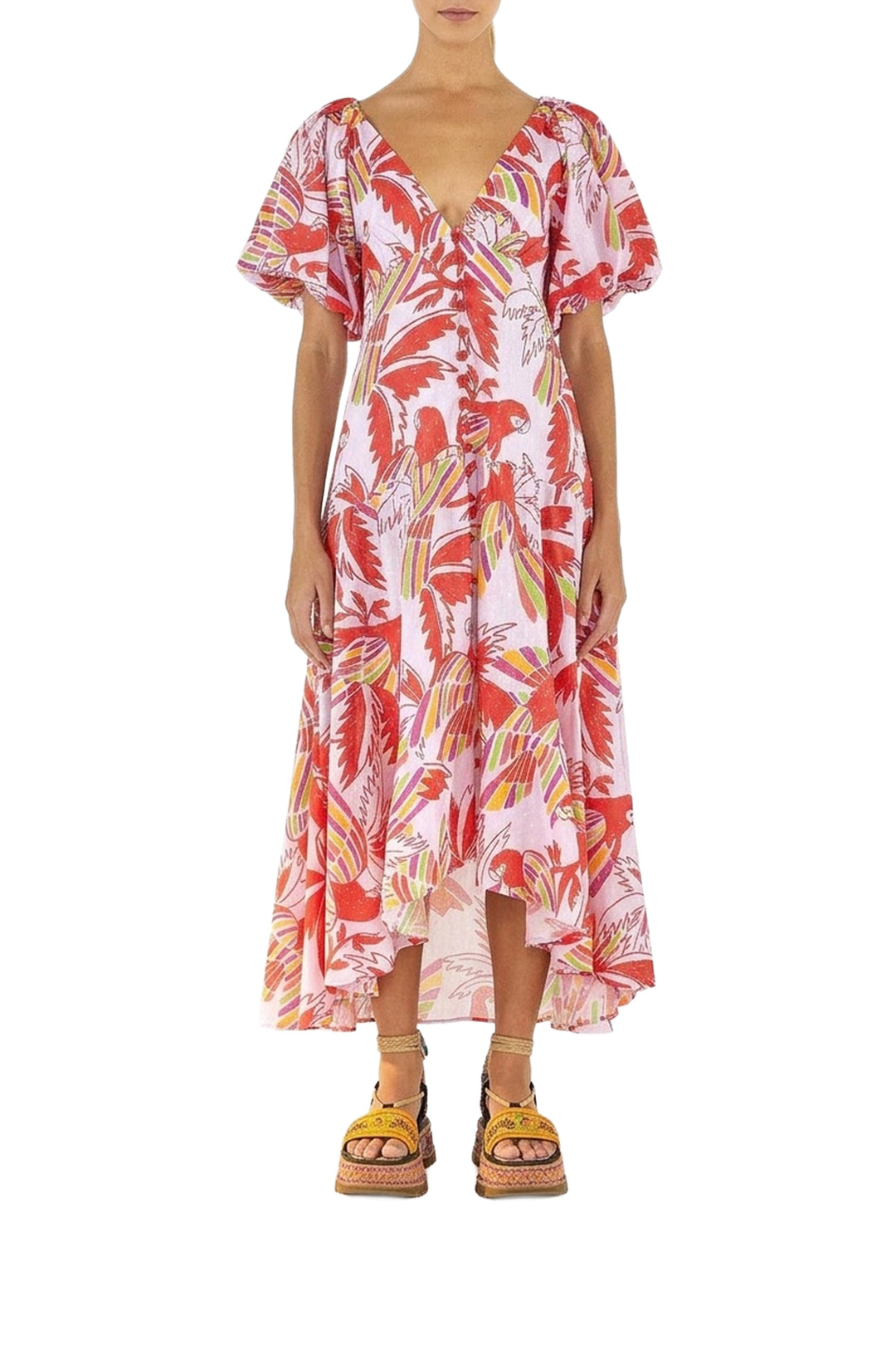 Robe midi Color Birds en coton - Rose
