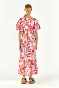 Robe midi Color Birds en coton - Rose