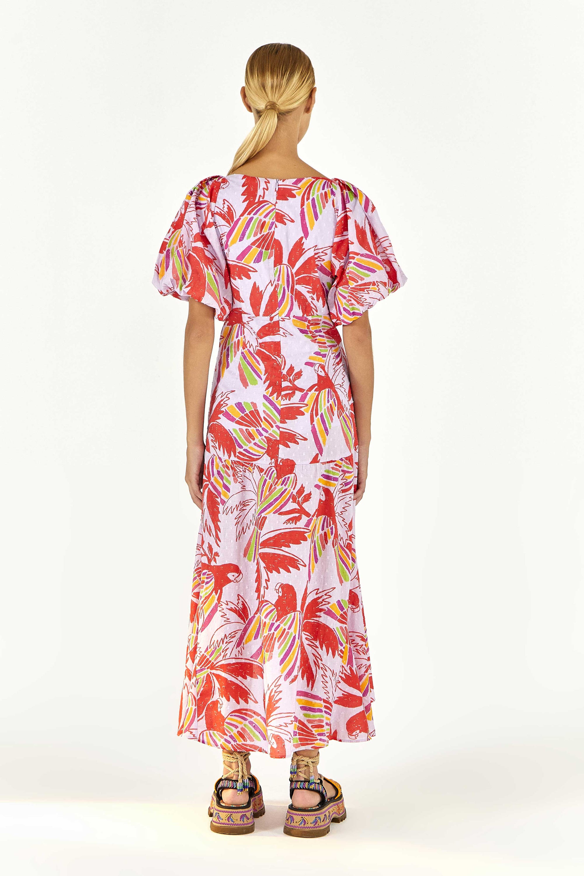 Robe midi Color Birds en coton - Rose