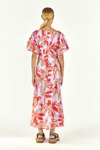 Robe midi Color Birds en coton - Rose
