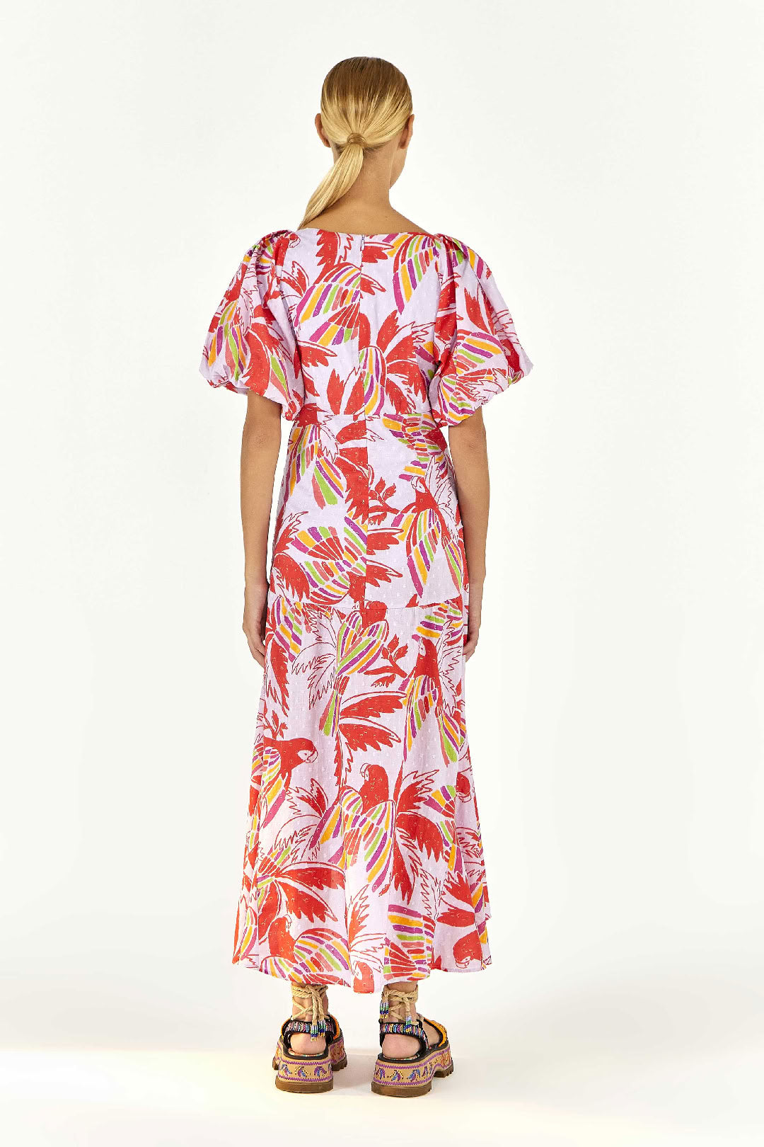 Robe midi Color Birds en coton - Rose