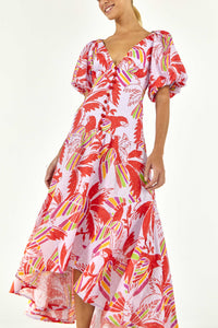 Robe midi Color Birds en coton - Rose