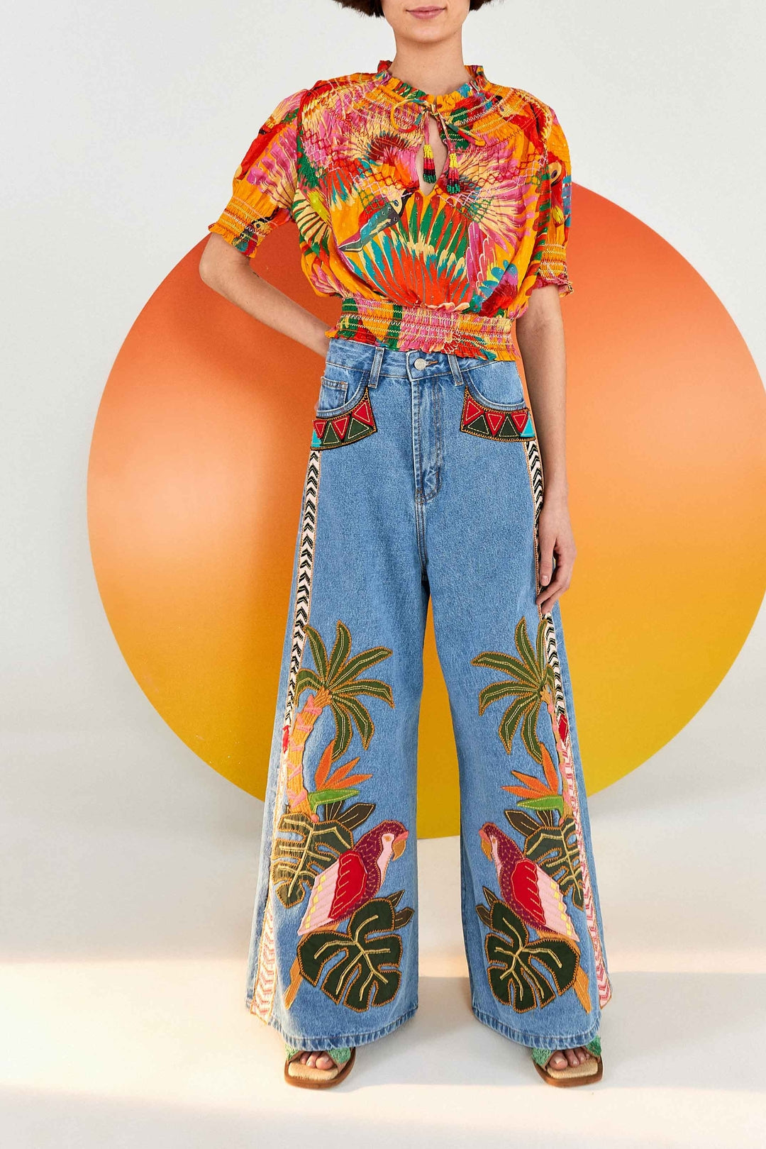 Blouse Colorful Toucans en coton - Orange