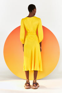 Robe midi Piping - Jaune
