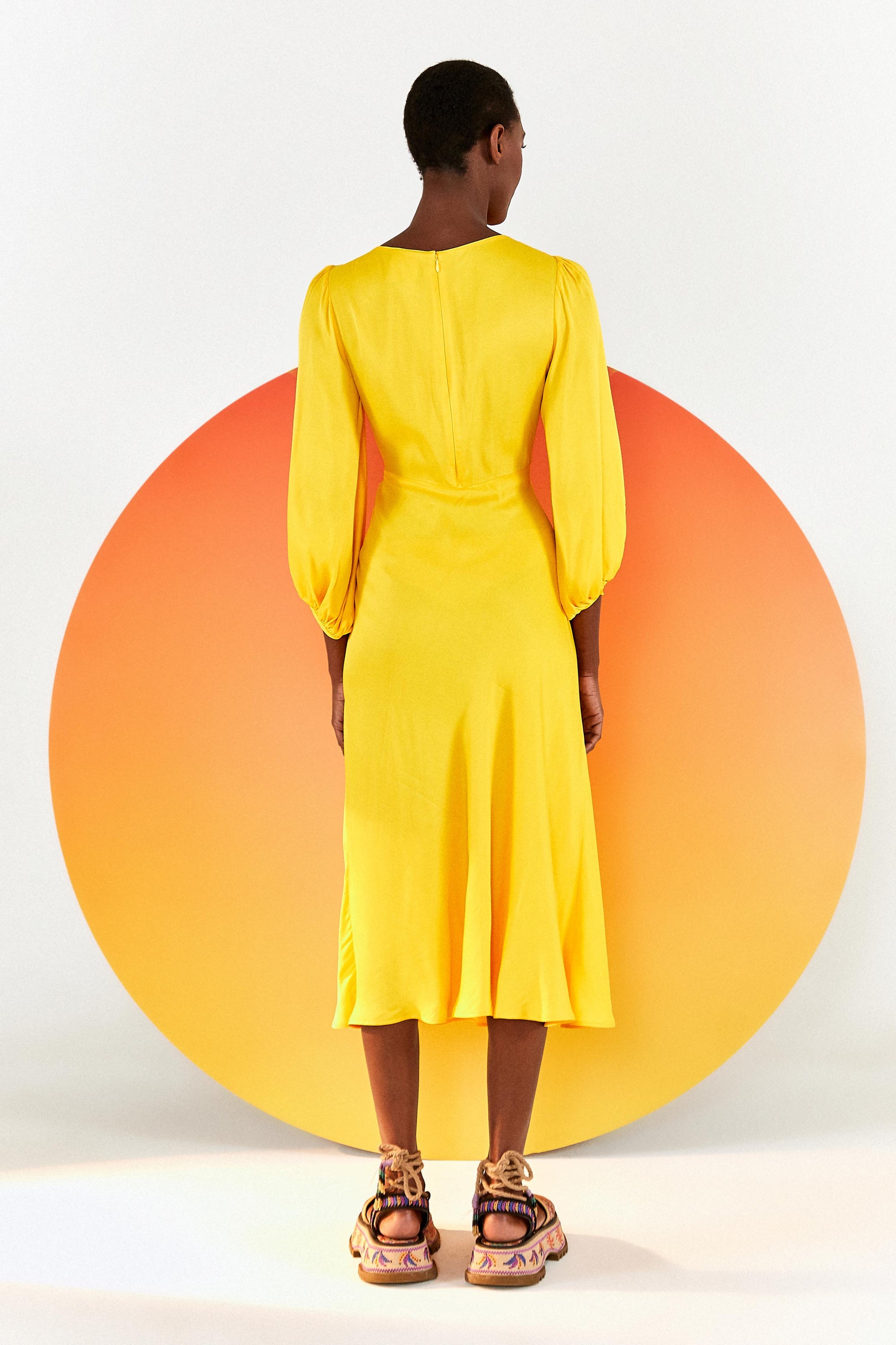 Robe midi Piping - Jaune