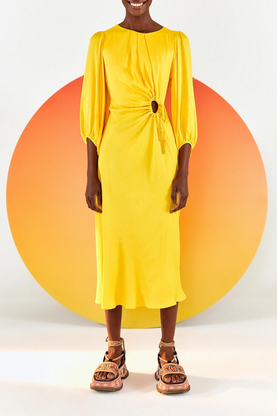 Robe midi Piping - Jaune