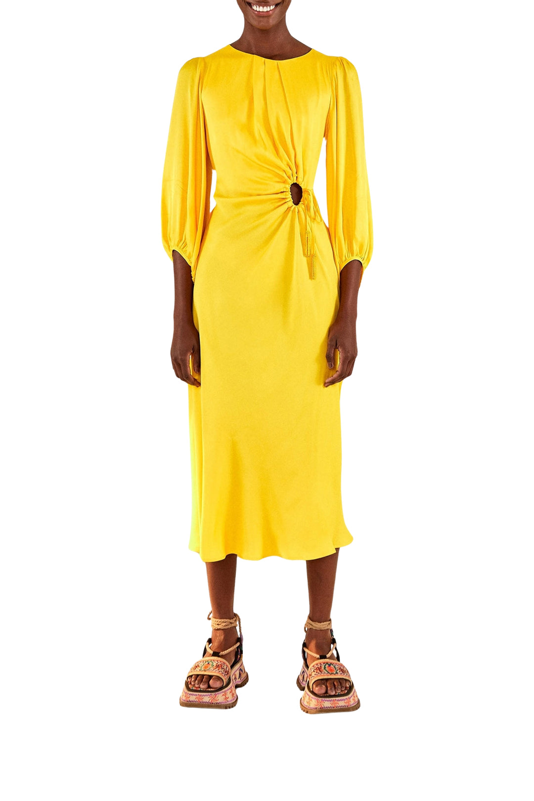 Robe midi Piping - Jaune
