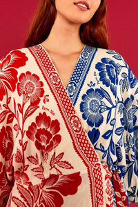 Robe longue portefeuille Jardin Ananas - Rouge