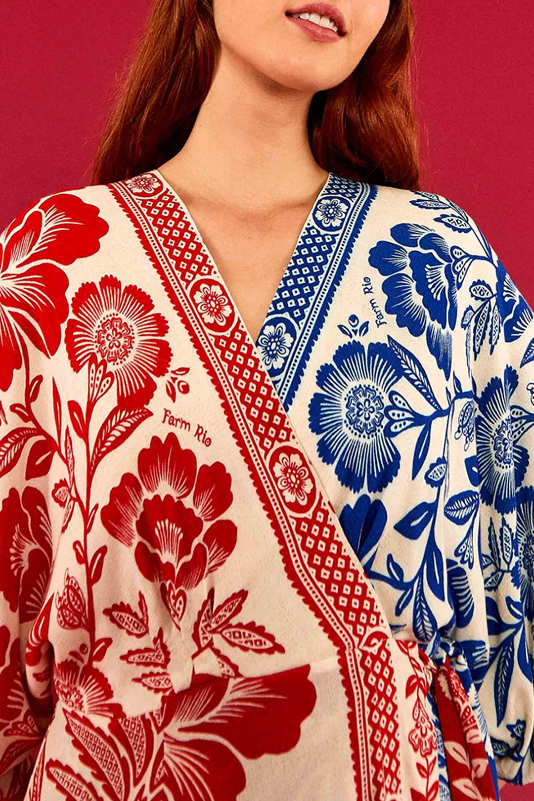 Robe longue portefeuille Jardin Ananas - Rouge