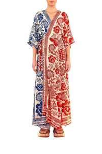 Robe longue portefeuille Jardin Ananas - Rouge