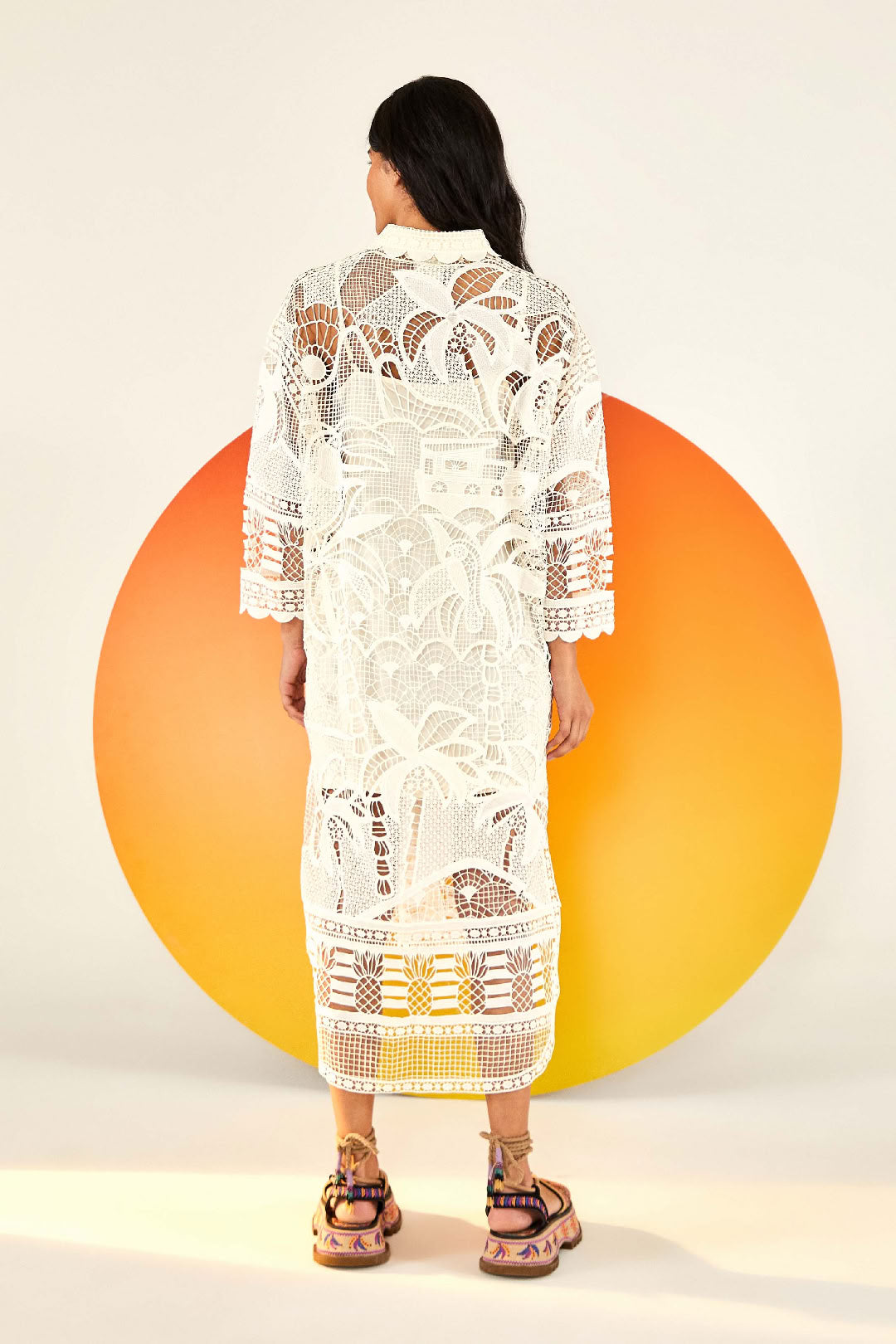Lace slip midi dress - White