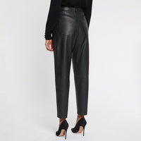 Pantalon taille haute en cuir - Noir