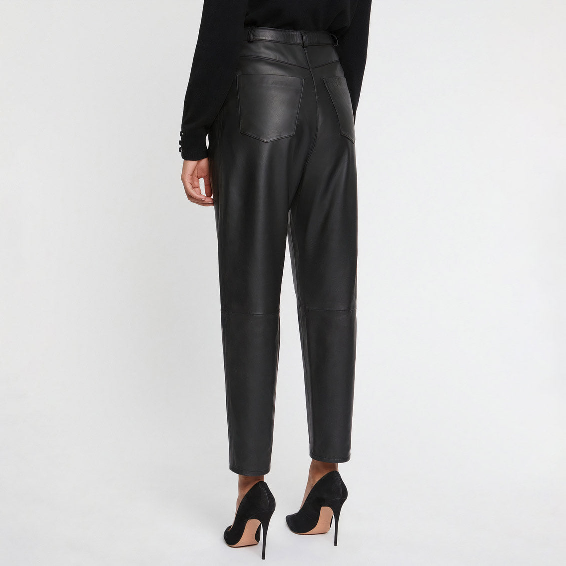 Pantalon taille haute en cuir - Noir