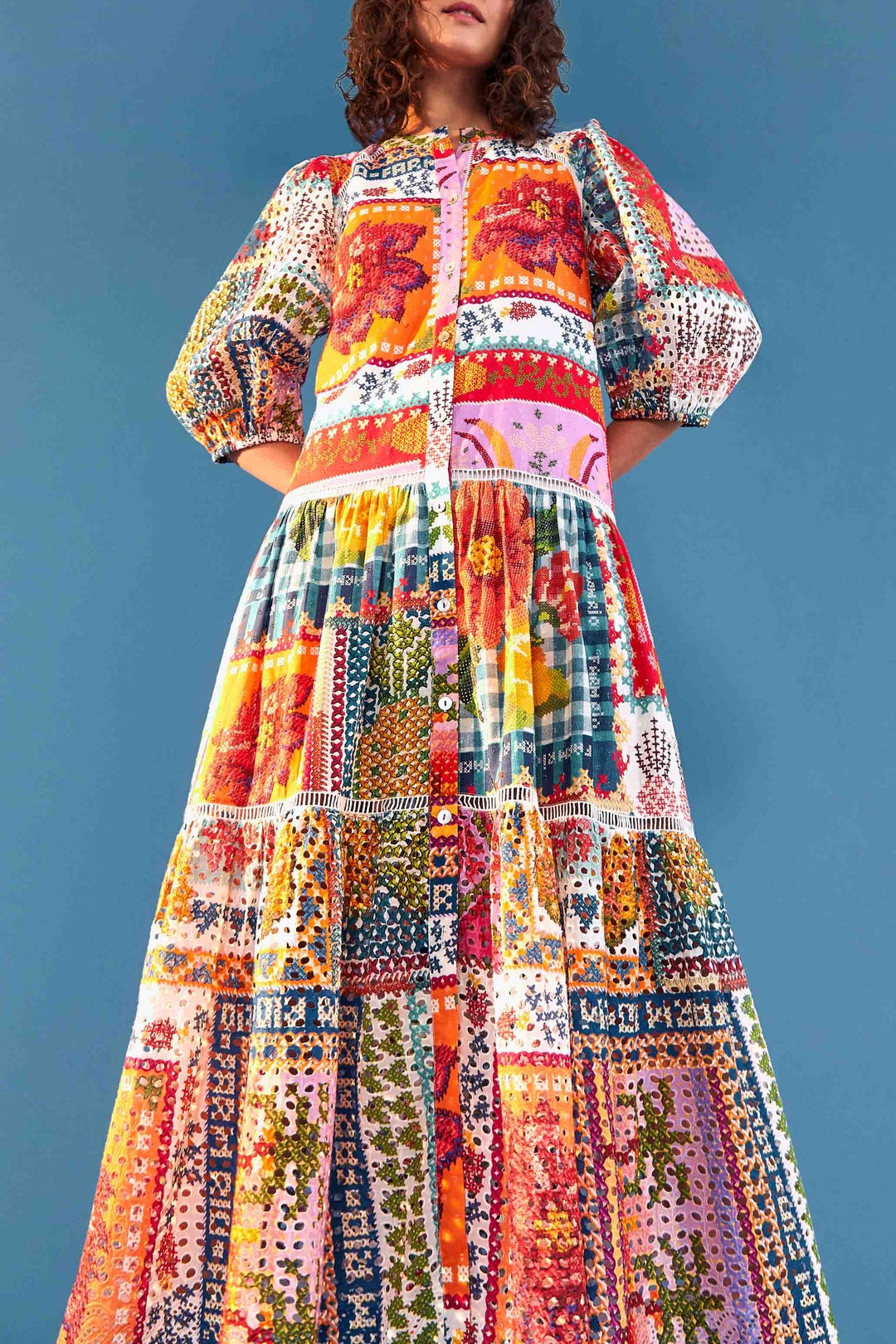 Robe midi d'été à œillets en coton - Multicolore