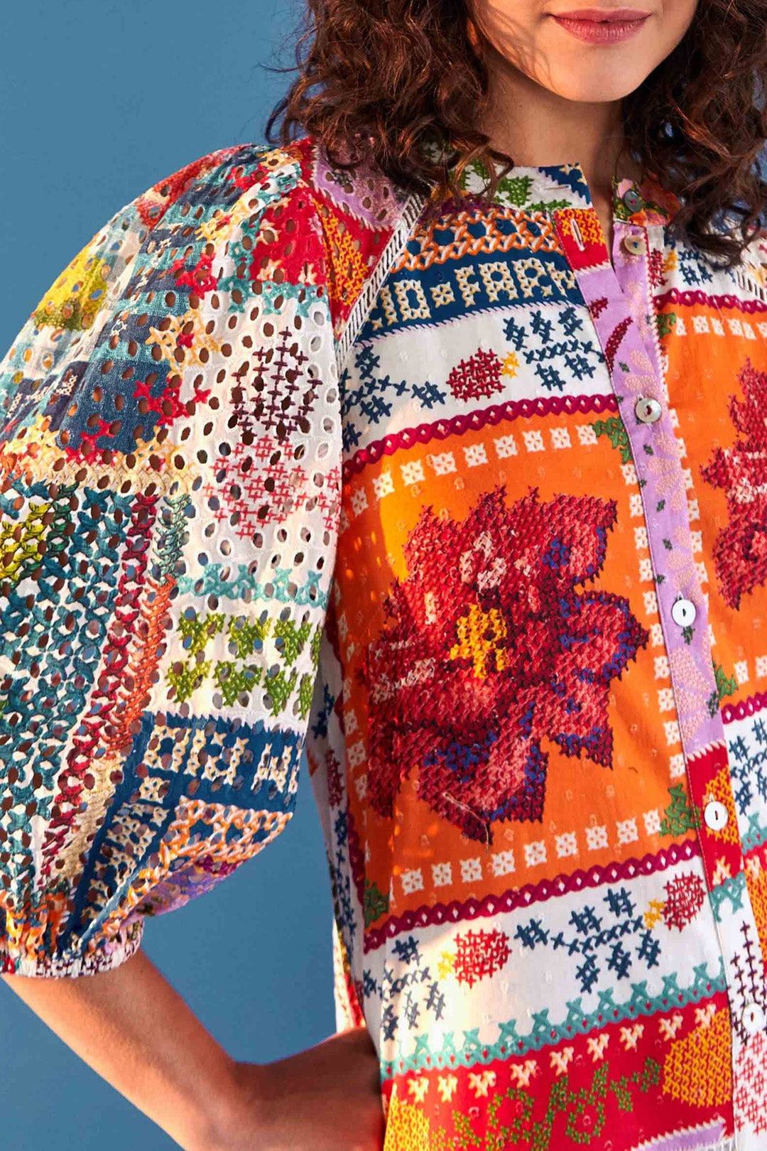 Robe midi d'été à œillets en coton - Multicolore