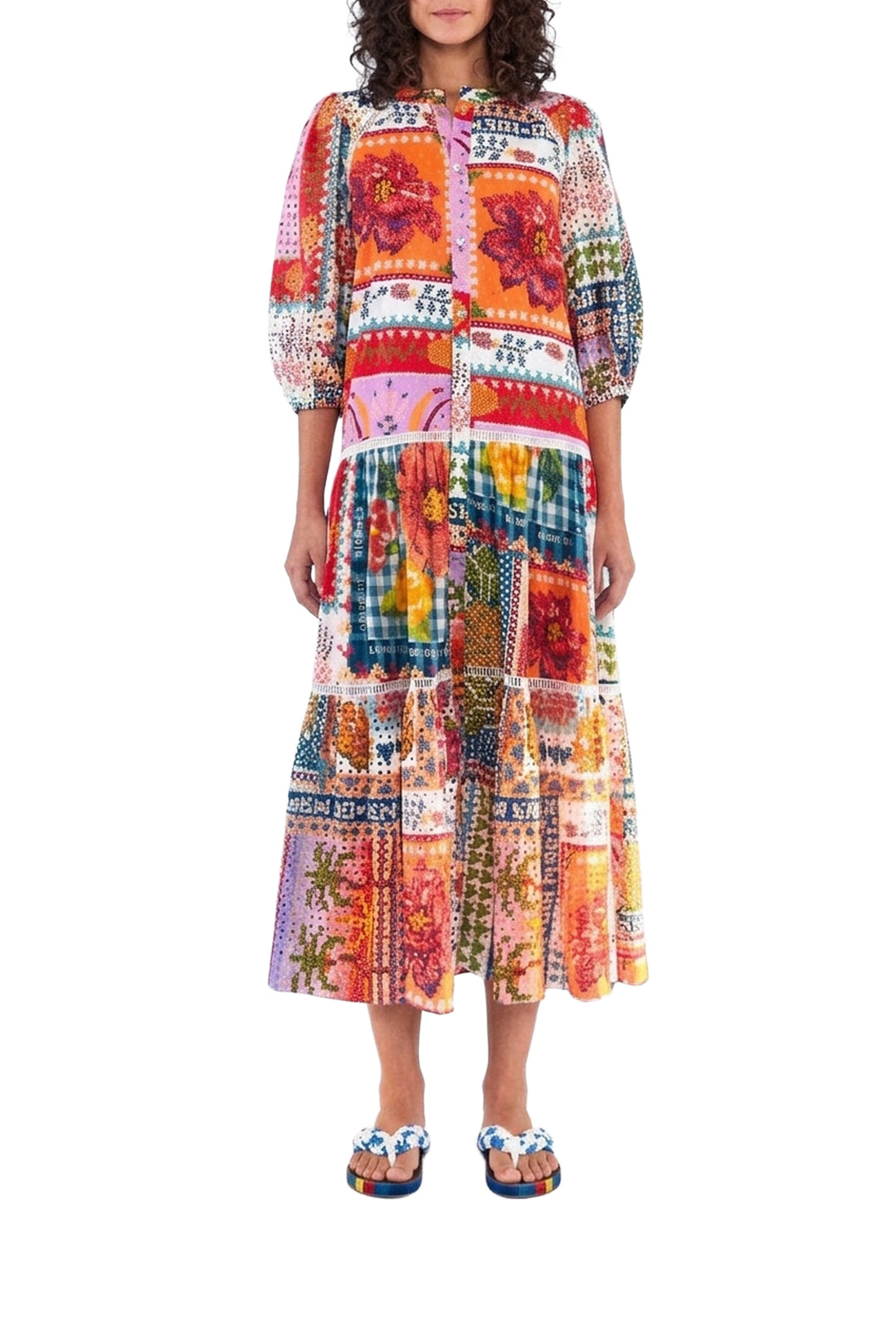 Robe midi d'été à œillets en coton - Multicolore