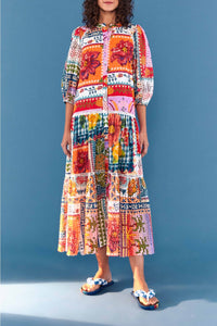Robe midi d'été à œillets en coton - Multicolore