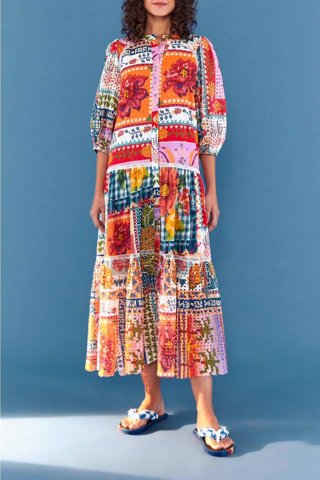 Robe midi d'été à œillets en coton - Multicolore