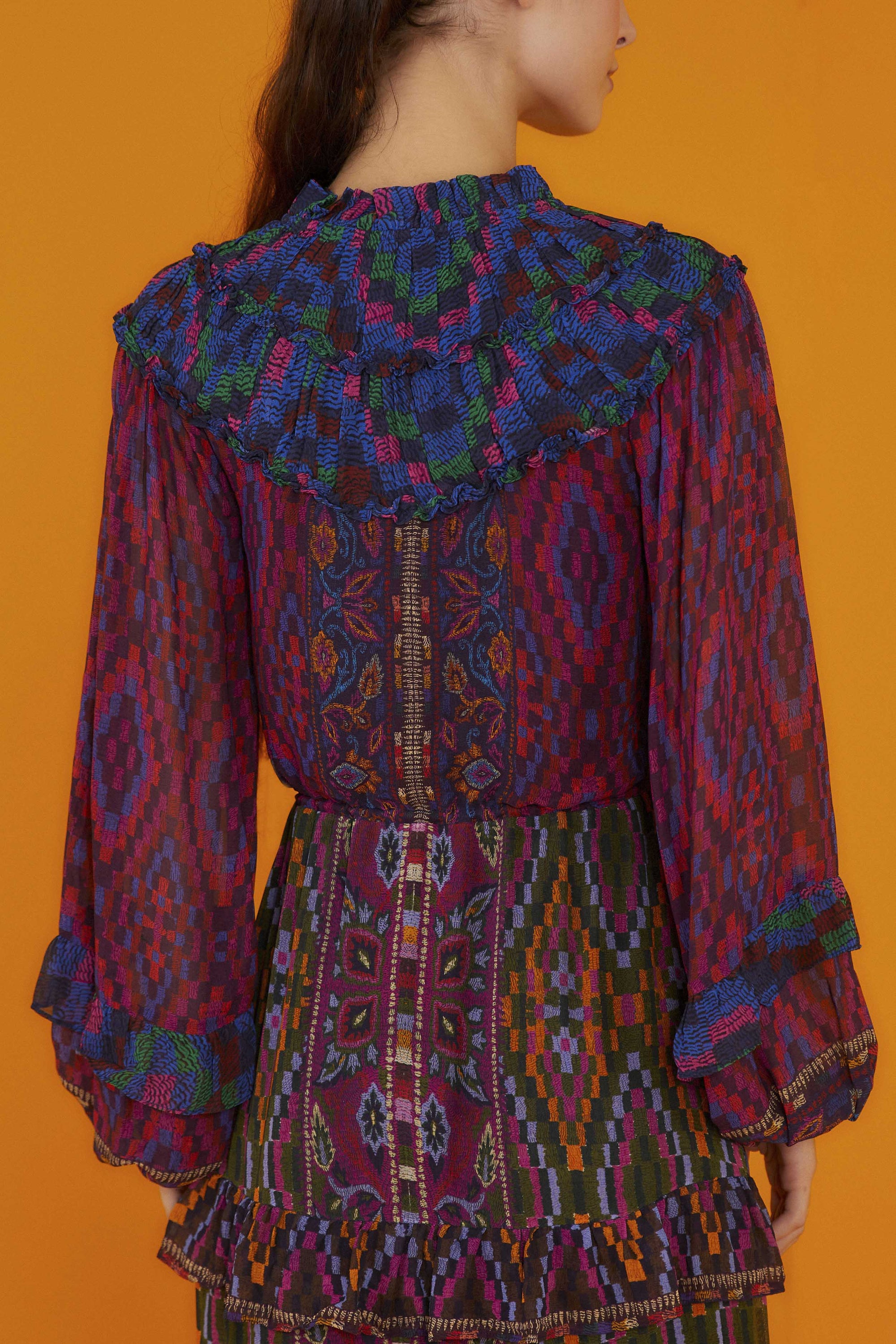 MEDIA OFF LINE_Robe longue volantées à manches longues - Multicolore
