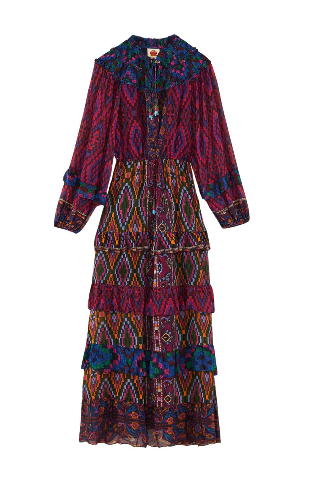 MEDIA OFF LINE_Robe longue volantées à manches longues - Multicolore
