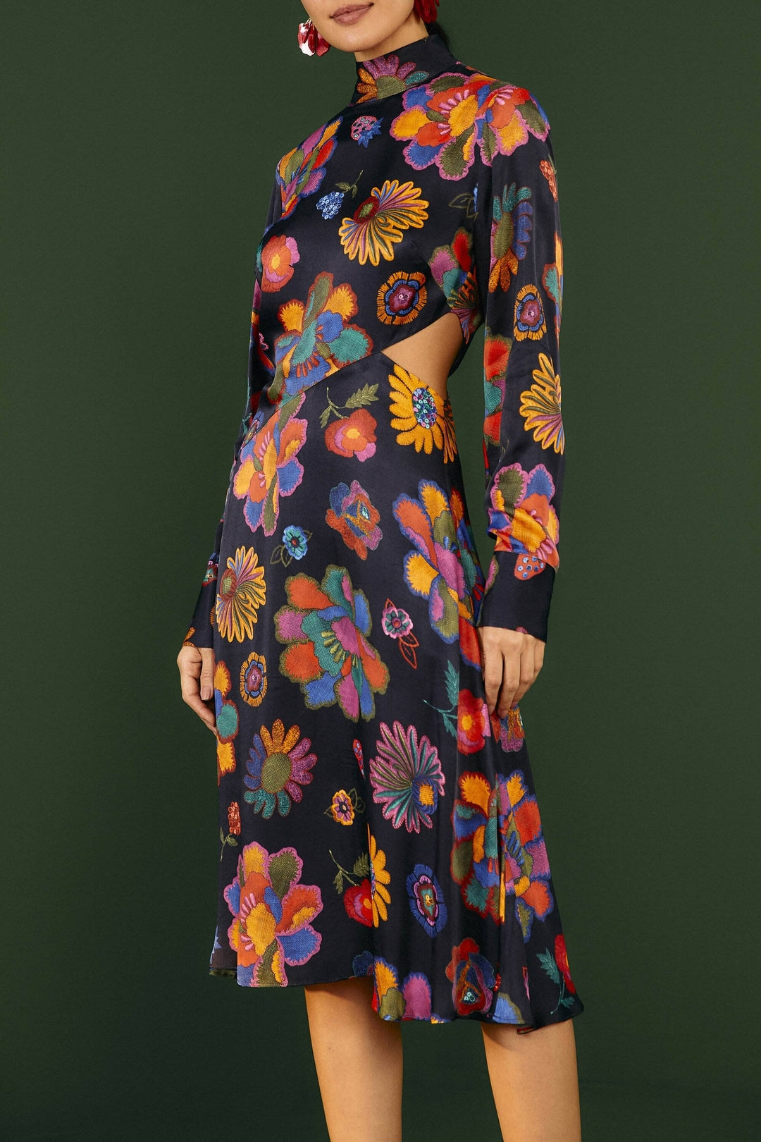 Robe midi à découpe - Multicolore