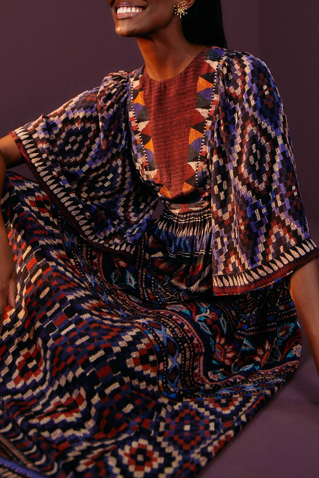 Robe longue Ainika Tapestry - Bleu