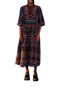 Robe longue Ainika Tapestry - Bleu