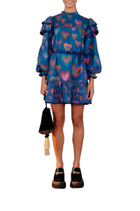 MEDIA OFF LINE_Robe mini Ikat Dyed Hearts Navy Hearts - Bleu