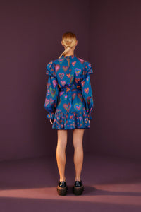 Robe courte Ikat Dyed Hearts Navy Hearts - Bleu