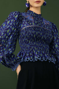 Leopard Pop Blouse - Blue