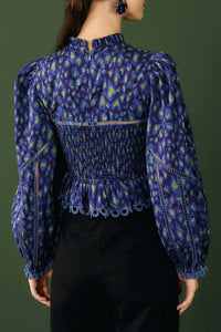 Leopard Pop Blouse - Blue