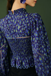 Leopard Pop Blouse - Blue