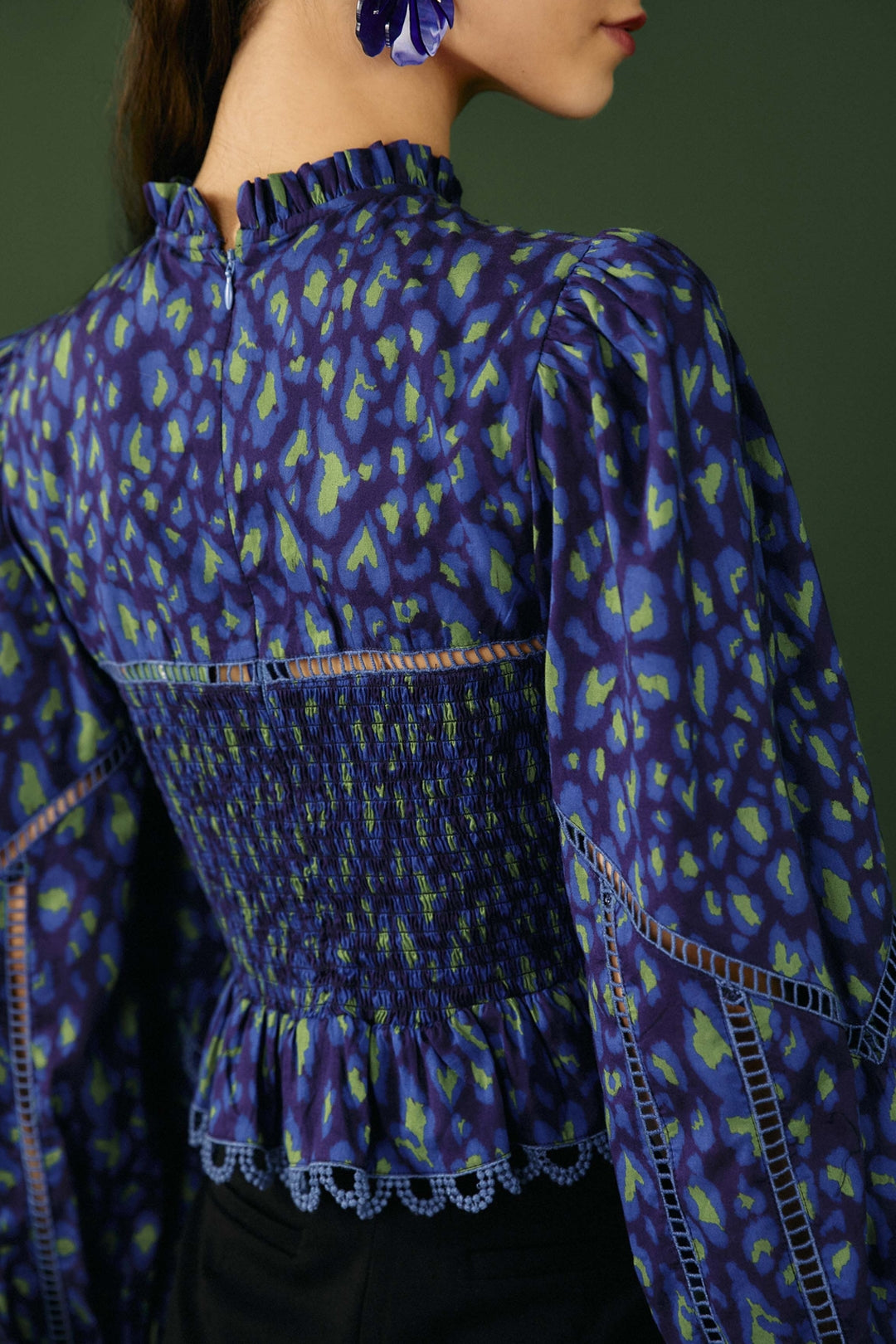 Leopard Pop Blouse - Blue