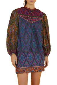 MEDIA OFF LINE_Mini jupe Tapestry Scarf en coton - Bleu