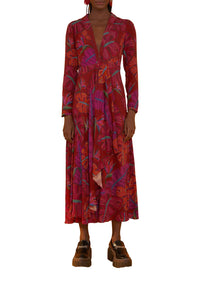 MEDIA OFF LINE_Robe maxi Delicate Leaves - Rouge