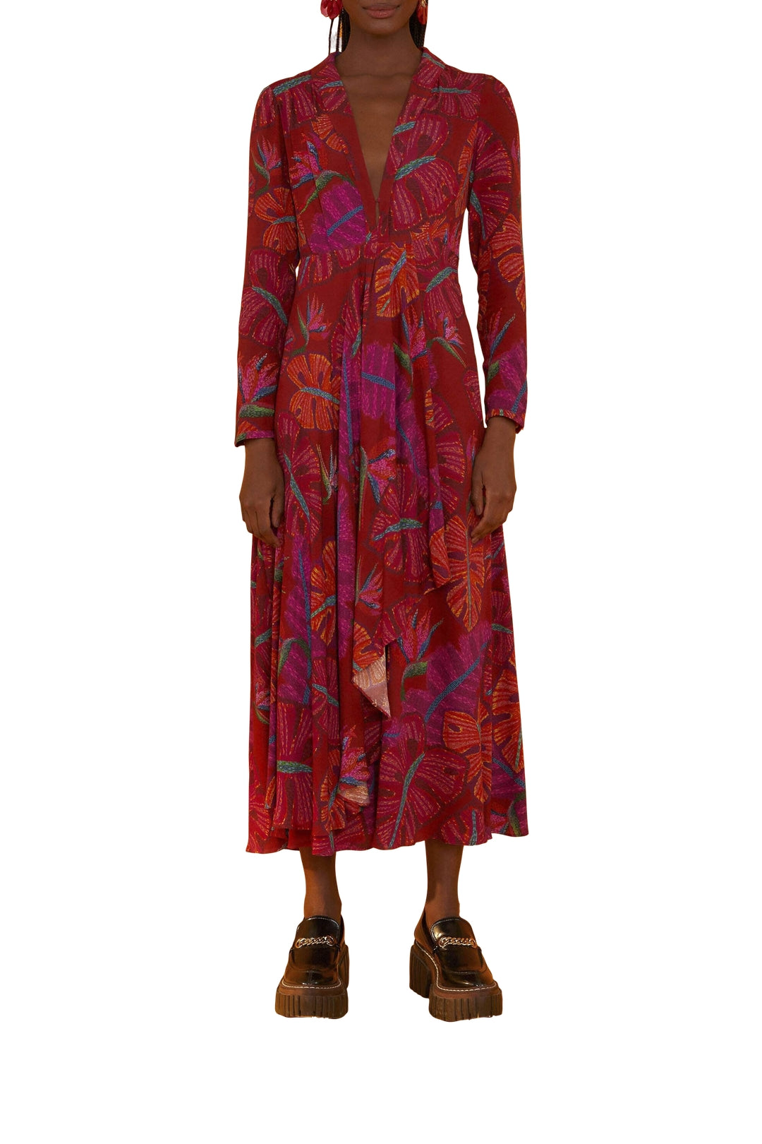 MEDIA OFF LINE_Robe maxi Delicate Leaves - Rouge