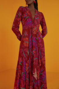 MEDIA OFF LINE_Robe maxi Delicate Leaves - Rouge