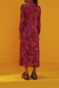 MEDIA OFF LINE_Robe maxi Delicate Leaves - Rouge