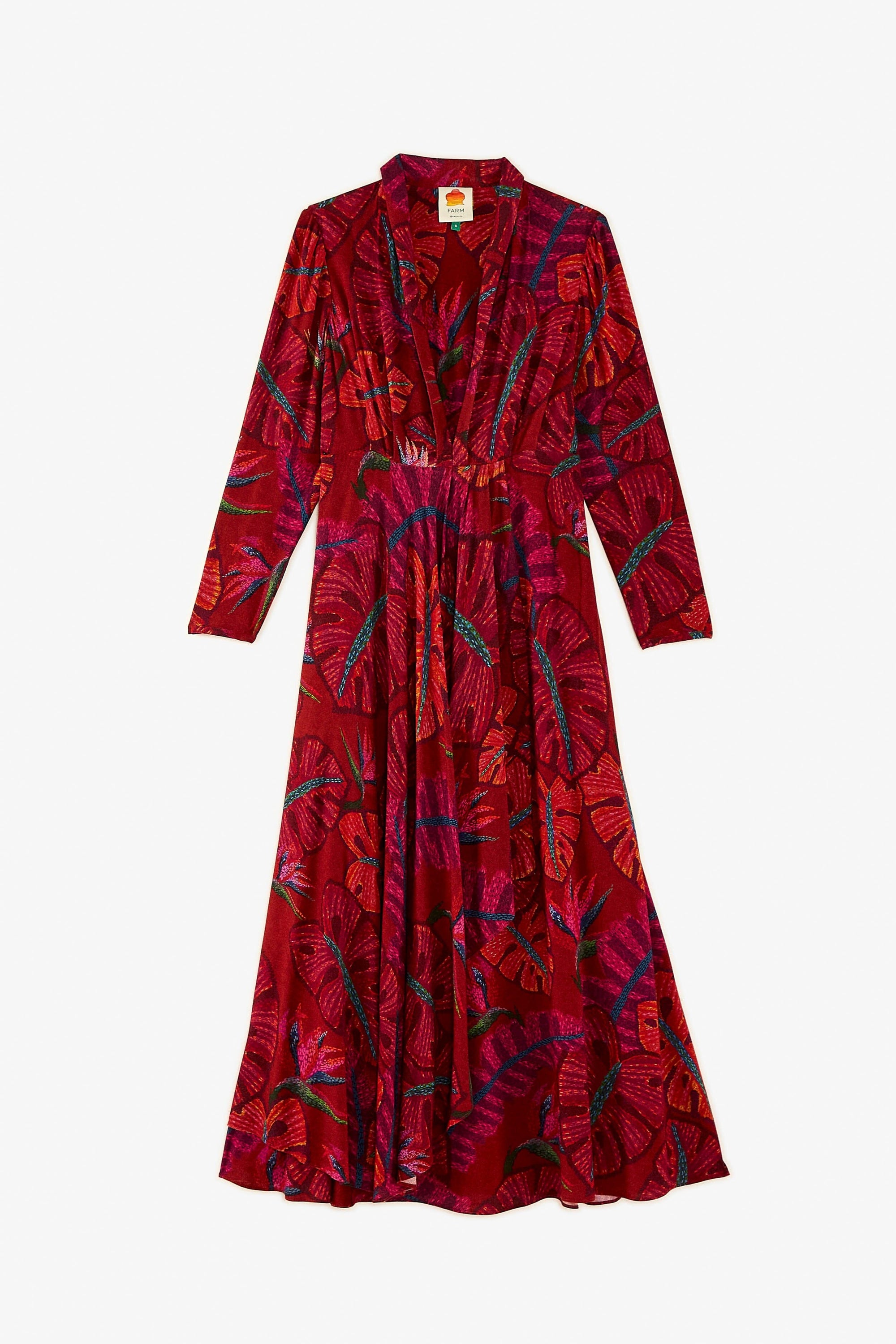 MEDIA OFF LINE_Robe maxi Delicate Leaves - Rouge