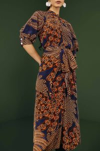 Robe midi Yawanawa Vanahu - Bleu