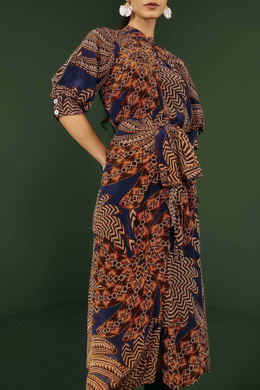 Robe midi Yawanawa Vanahu - Bleu