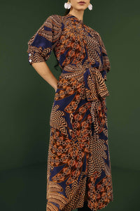 Yawanawa Vanahu Navy Blue Robe midi - Yawanawa Vanahu Navy Blue