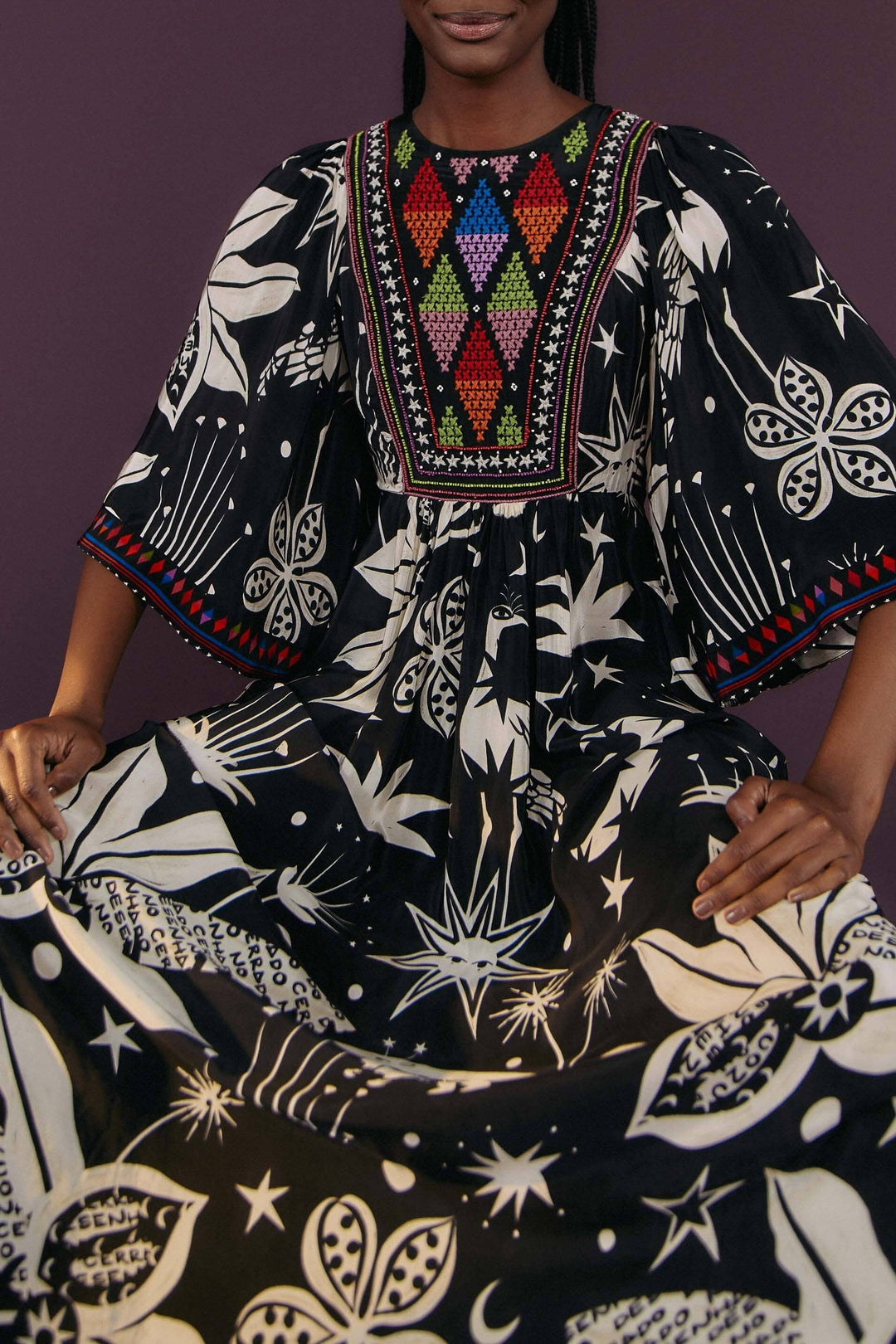 MEDIA OFF LINE_Robe maxi Black And White Cerrado Sky - Noir