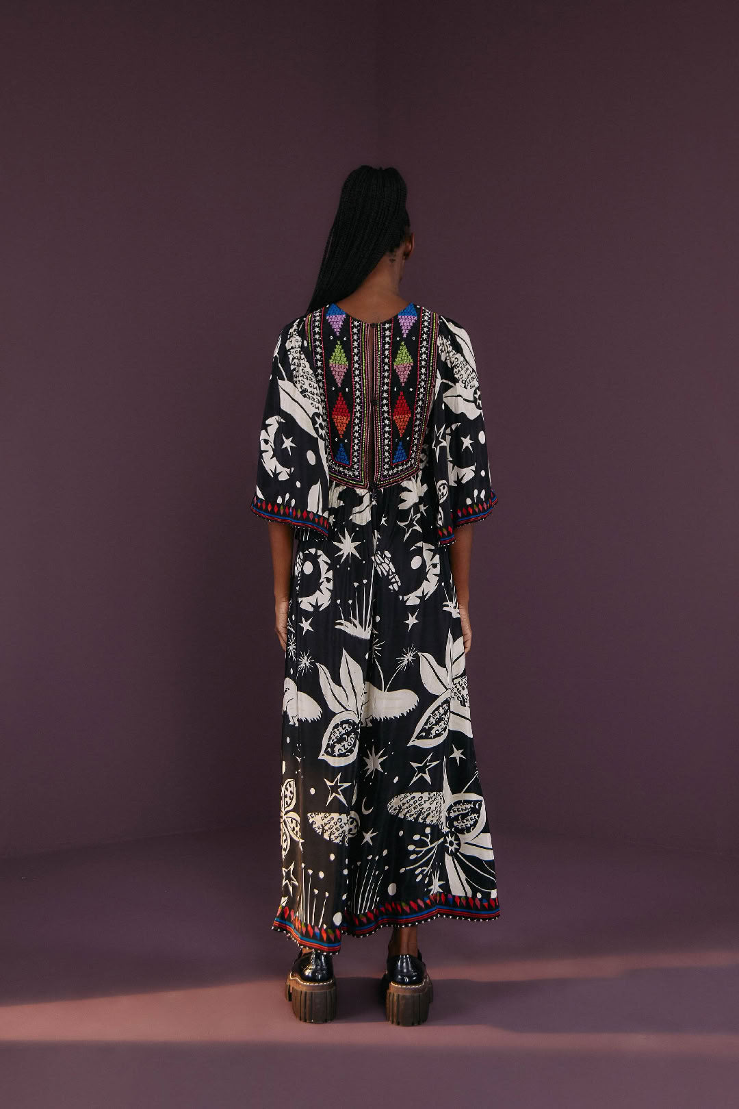 Black And White Cerrado Sky Midi Dress - Black
